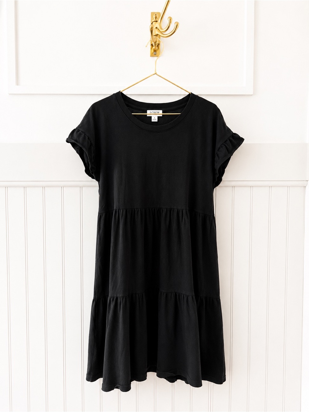 J. Crew Black Ruffle-Sleeve Tiered Tee Dress